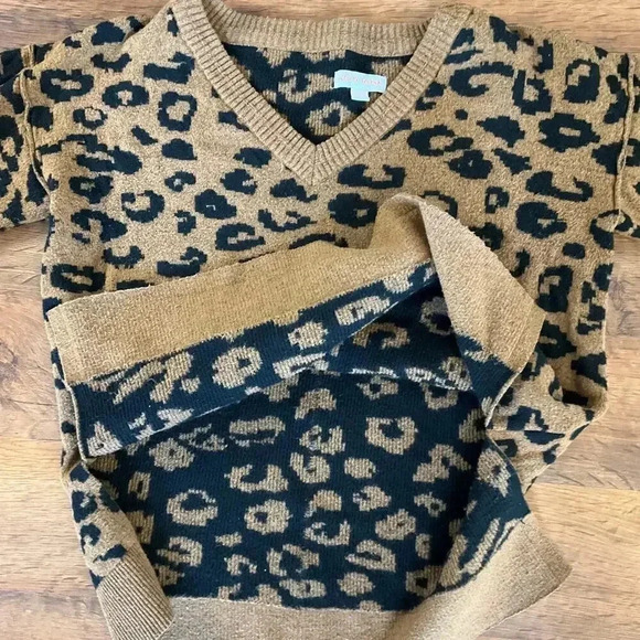 Knox‎ Rose V-Neck Leopard Long Sleeve Womens Pullover Sweater Size Small - Picture 3 of 8